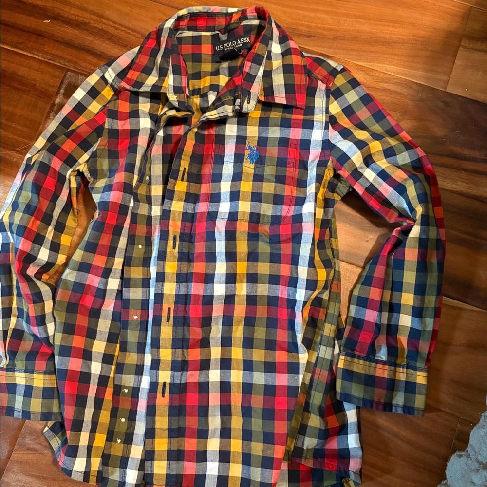 U.S. Polo Assn. Plaid Button‎ Down Shirt Size M (8) Long Sleeve k2